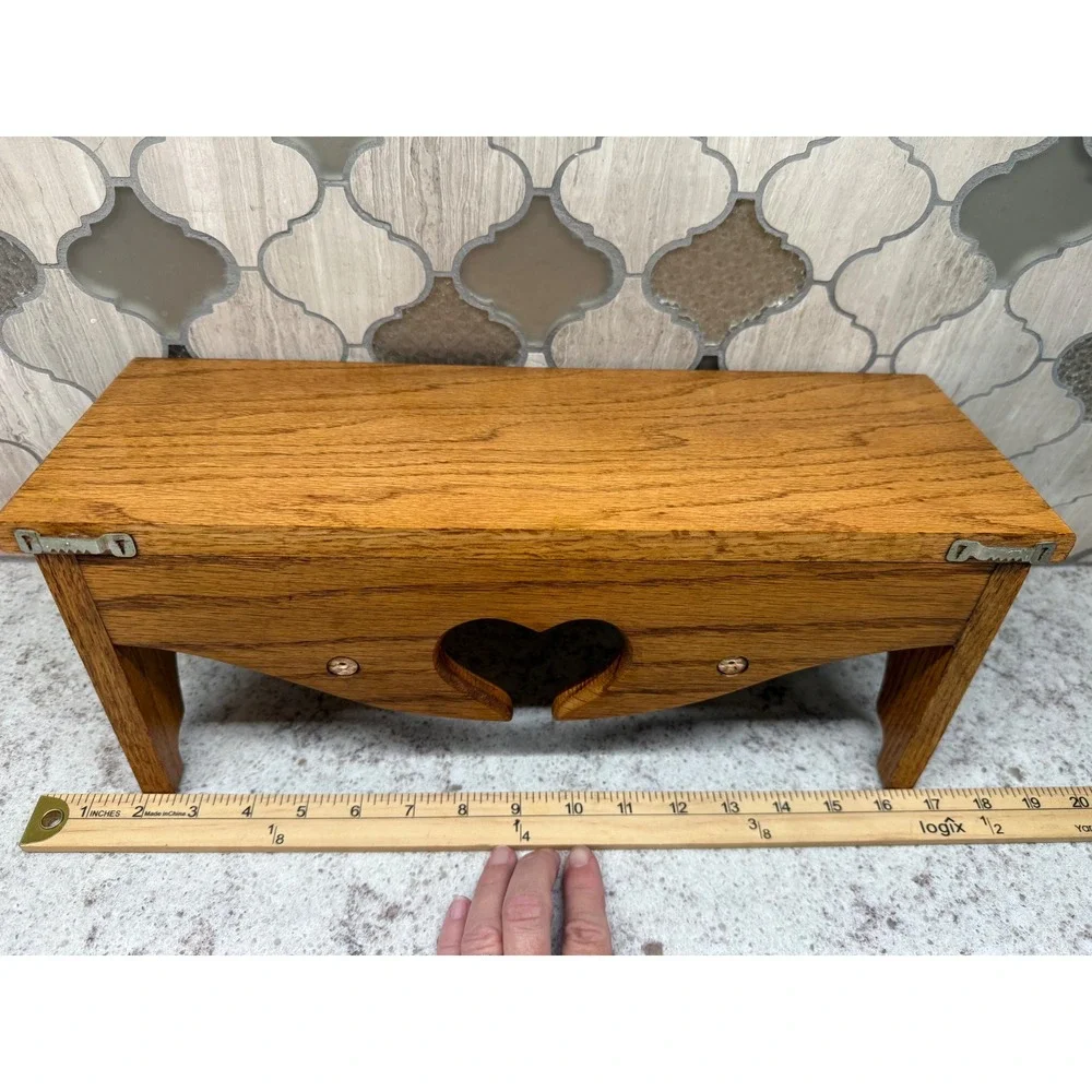 Vintage Oak Wood Wall Shelf Heart Cutout Floating Display Pegs Country Decor